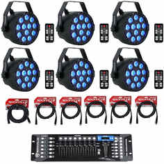 (6) Rockville RockPAR TRI LED RGB Black Wash Par DJ Lights+кабели+контроллер DMX (6) ROCKPAR TRI BLACK+RDX3M25+RDX3M10-2