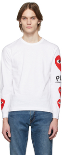 Бело-красная футболка с длинным рукавом с разноцветными сердечками Comme des Garçons Play