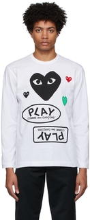 Бело-черная футболка с длинным рукавом с разноцветным логотипом Comme des Garçons Play