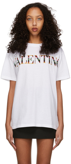 Белая футболка с вышитым логотипом Valentino