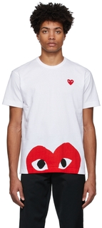 Бело-красная футболка с половиной сердца Comme des Garçons Play