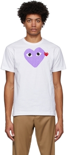 Бело-фиолетовая футболка с большим сердцем Comme des Garçons Play