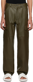 Кожаные брюки карго цвета хаки с карманами ALTU