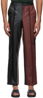 Бордовые и черные брюки из искусственной кожи с отстрочкой Bloke