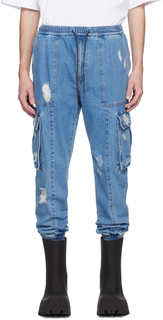 Синие джинсовые брюки карго с эффектом потертости Juun.J