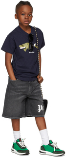 Детские черные джинсовые шорты с логотипом Palm Angels
