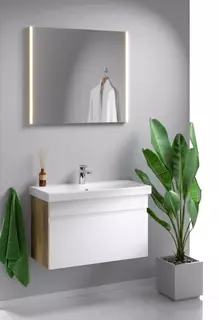 Комплект мебели белый глянец/дуб балтийский 80 см Aqwella Smart SRT0108DB + UM-MOD80SL/1 + SM0208