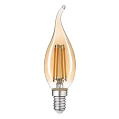Лампа светодиодная E14, 10 Вт, 230 В, свеча на ветру, 6500 К, свет холодный белый, General Lighting Systems, Филамент, золотое стекло