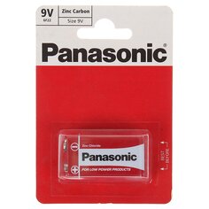 Батарейка Panasonic, 9V (6LR61, 6F22), Zinc-carbon, солевая, 9 В, блистер