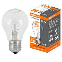Лампа накаливания E27, 75 Вт, груша/гриб, TDM Electric, SQ0332-0037