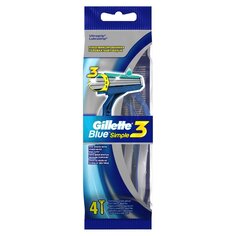 Станок для бритья Gillette, Blue Simple3, для мужчин, 3 лезвия, 4 шт, одноразовые, BLI-81631554