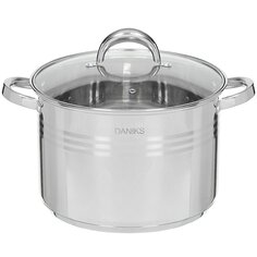 Кастрюля нержавеющая сталь, 9 л, с крышкой, крышка стекло, Daniks, Общепит, SD-6BP-9, индукция