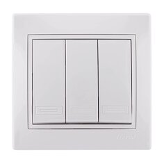 Выключатель скрытой установки, трехклавишный, без заземления, керамика, белый, со вставкой, Lezard, Mira, 701-0202-109