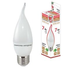 Лампа светодиодная E27, 7 Вт, 55 Вт, свеча на ветру, 3000 К, мягкий теплый, TDM Electric, Народная