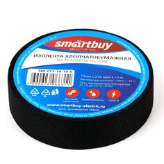 Изолента х/б, 19 мм, черная, 10 м, Smartbuy, SBE-CCT-19-10-b