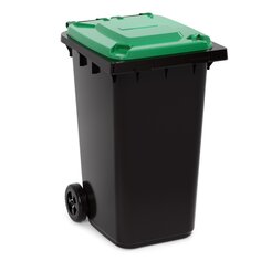 Бак для мусора пластик, 240 л, с крышкой, с колесами, 55.5х76х106 см, черно-зеленый, Альтернатива, М5937 Alternativa
