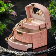 Шкатулка-кейс для украшений и косметики, полимер, 15х12х11 см, розовая, Y4-5319-1