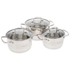 Набор посуды нержавеющая сталь, 6 предметов, кастрюли 2.1,3.1,4.1 л, индукция, Hoffmann, НМ 5106