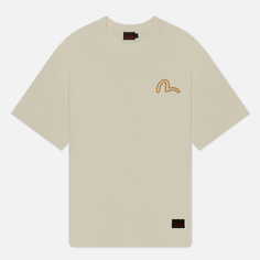 Мужская футболка Evisu Seagull Cord Embroidered Evisu & Deer Print Outline Puff, цвет бежевый, размер XL