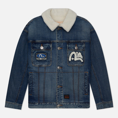 Мужская джинсовая куртка Evisu Seagull Embroidered GH & Oil Drum Embroidered Padded Denim, цвет голубой