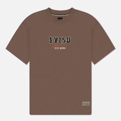 Мужская футболка Evisu Evergreen Kumadori Daruma Double Daicock Printed, цвет коричневый
