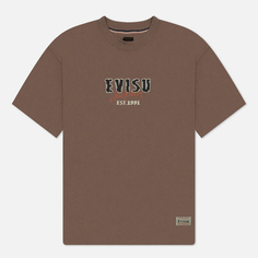 Мужская футболка Evisu Evergreen Kumadori Daruma Double Daicock Printed, цвет коричневый, размер S