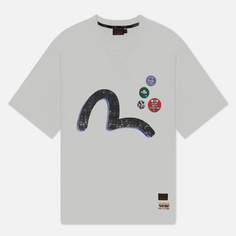 Мужская футболка Evisu Seagull & Slogan Misty Print Multi Logo Badges, цвет белый