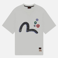 Мужская футболка Evisu Seagull & Slogan Misty Print Multi Logo Badges, цвет белый, размер S