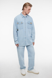 верхняя сорочка джинсовая мужская Рубашка джинсовая с вышивкой и нагрудными карманами Befree
