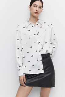 блузка женская Блузка-рубашка oversize атласная с принтом и бахромой Befree