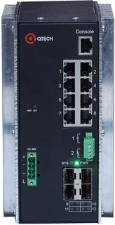Коммутатор управляемый QTECH QSW-3310-12T-I-POE-DC индустриальный, L2+ с поддержкой PoE 802.3af/at, 8*10/100/1000BASE-T, 4*1000 BASE-X SFP, 4К VLAN, 1