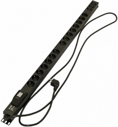 Блок розеток Hyperline SHE-15SH-3IEC-B-2.5EU 15*Schuko+3хIEC320 C13, 16 A, 250В, с автоматическим выключателем, кабель питания 3х1.5мм2, 2.5 м, с вилк