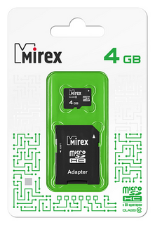 Карта памяти MicroSDHC 4GB Mirex 13613-AD10SD04 Class 10 (SD адаптер)