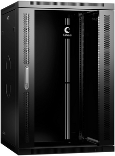 Шкаф настенный 19", 18U Cabeus SH-05F-18U60/35-R-BK 600x350x901mm (ШхГхВ) дверь стекло, цвет черный (RAL 9004)