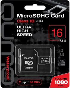 Карта памяти MicroSDHC 16GB Qumo QM16GMICSDHC10U1 Class 10 UHS-I + SD адаптер