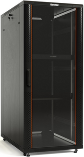 Шкаф напольный 19", 27U Hyperline TTB-2768-AS-RAL9004 1388x600х800 мм (ВхШхГ), передняя стеклянная дверь со стальными перфорированными боковинами, зад