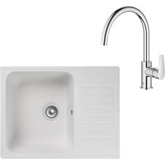 Кухонная мойка и смеситель GranFest Quarz GF-Z78, Grohe BauEdge 31367001 с сифоном, белая