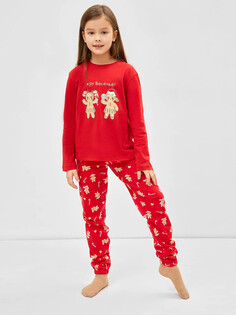 Хлопковый комплект для девочек (красный лонгслив и красные брюки) Mark Formelle
