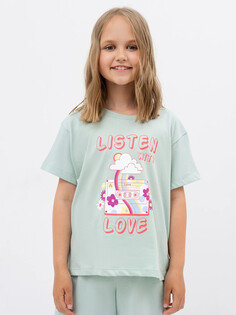Хлопковая футболка с принтом в ментоловом цвете для девочек Mark Formelle