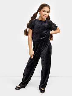 Велюровые брюки свободного силуэта черного цвета для девочек Mark Formelle