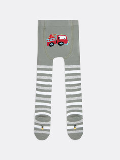 Детские колготки оливкового цвета с изображением пожарной машины Mark Formelle