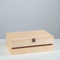 Ящик деревянный 30×20×10 см подарочный с реечной крышкой на петельках с замком Дарим Красиво