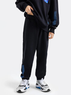 Брюки для мальчиков в черном цвете с текстовым принтом Mark Formelle