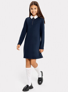 Полуприлегающее платье темно-синего цвета с белым воротничком для девочек Mark Formelle