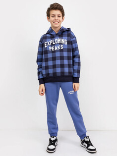 Теплые брюки синего цвета с лаконичным принтом для мальчиков Mark Formelle