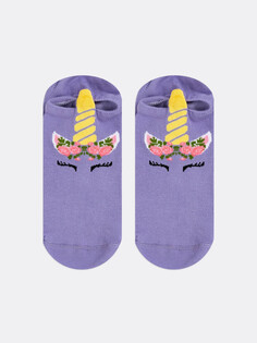 Носки детские короткие фиолетовые с рисунком единорога и 3-д Mark Formelle