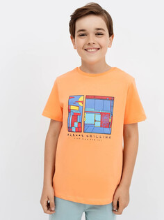 Хлопковая свободная футболка оранжевого цвета с принтом для мальчиков Mark Formelle