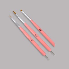 Набор для наращивания и дизайна ногтей: плоская кисть - дотс 2 шт, плоская кисть - пушер, цвет розовый Queen Fair