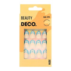 Набор накладных ногтей с клеевыми стикерами DECO. NUDE blue line 24 шт + клеевые стикеры 24 шт