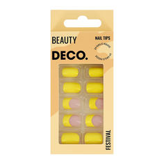 Набор накладных ногтей с клеевыми стикерами DECO. BEAUTY festival yellow fun 24 шт + клеевые стикеры 24 шт